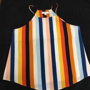 Summer Bright Striped Halter Cami Top Tank Sz L Multicolored Boho Beach Festiva